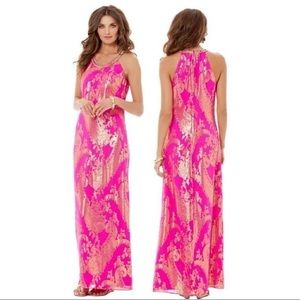 Lily Pulitzer magenta & gold gown